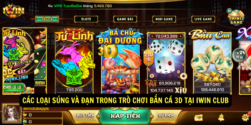 Các loại súng và đạn trong trò chơi Bắn Cá 3D tại iWin Club